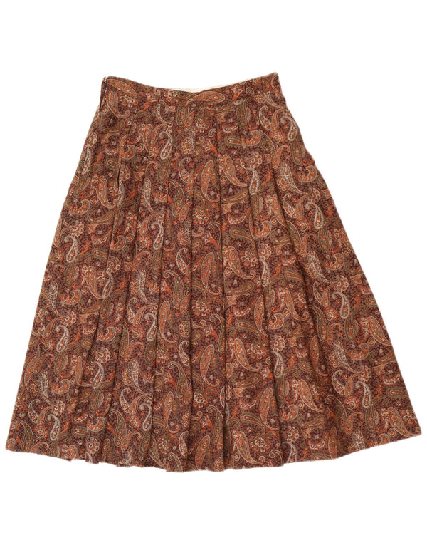 Saia plissada feminina vintage IT 42 médio W26 marrom paisley