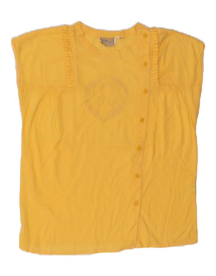 VINTAGE Womens Sleeveless Shirt Blouse IT 46 Large Yellow Cotton Vintage Vintage and Second-Hand Vintage from Messina Hembry 