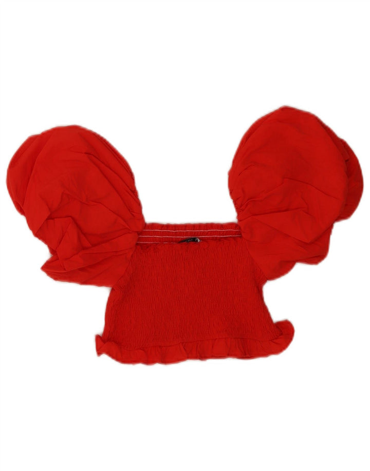 Zara Womens Off Ombro Crop Top Reino Unido 8 Pequeno Vermelho
