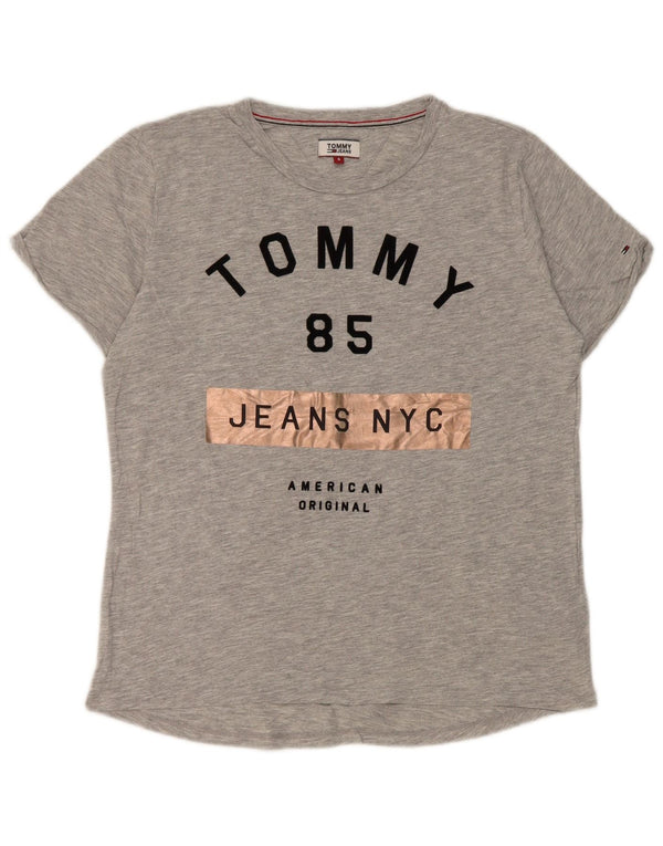 Tommy Hilfiger Camiseta feminina gráfica Top UK 10 Pequeno cinza manchado