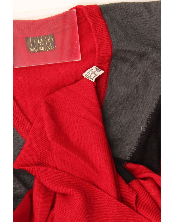 Suéter masculino DALMINE com decote em V IT 50 lã virgem colorblock vermelho médio