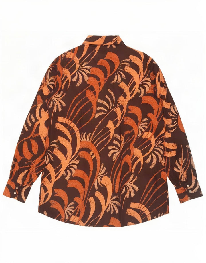 Camisa masculina vintage com padrão abstrato marrom médio