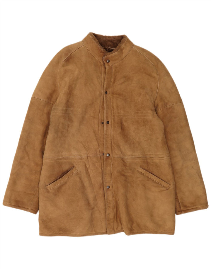 Sobretudo masculino vintage de shearling IT 54 2XL bege