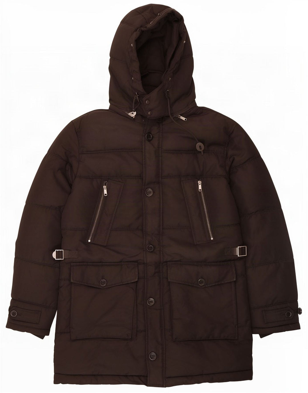 Jaqueta acolchoada com capuz masculina Zara UK 38 poliéster preto médio