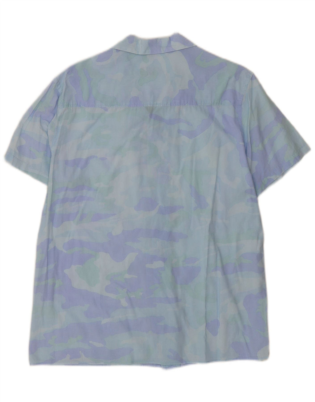 Zara Camisa masculina de manga curta com padrão abstrato azul médio