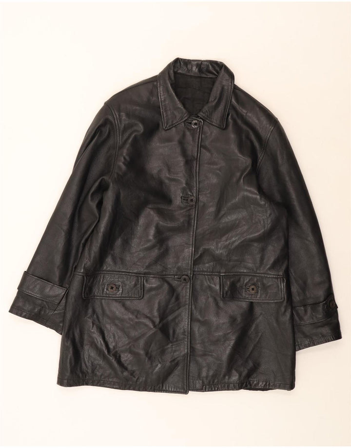 Casaco de couro feminino vintage IT 46 grande preto