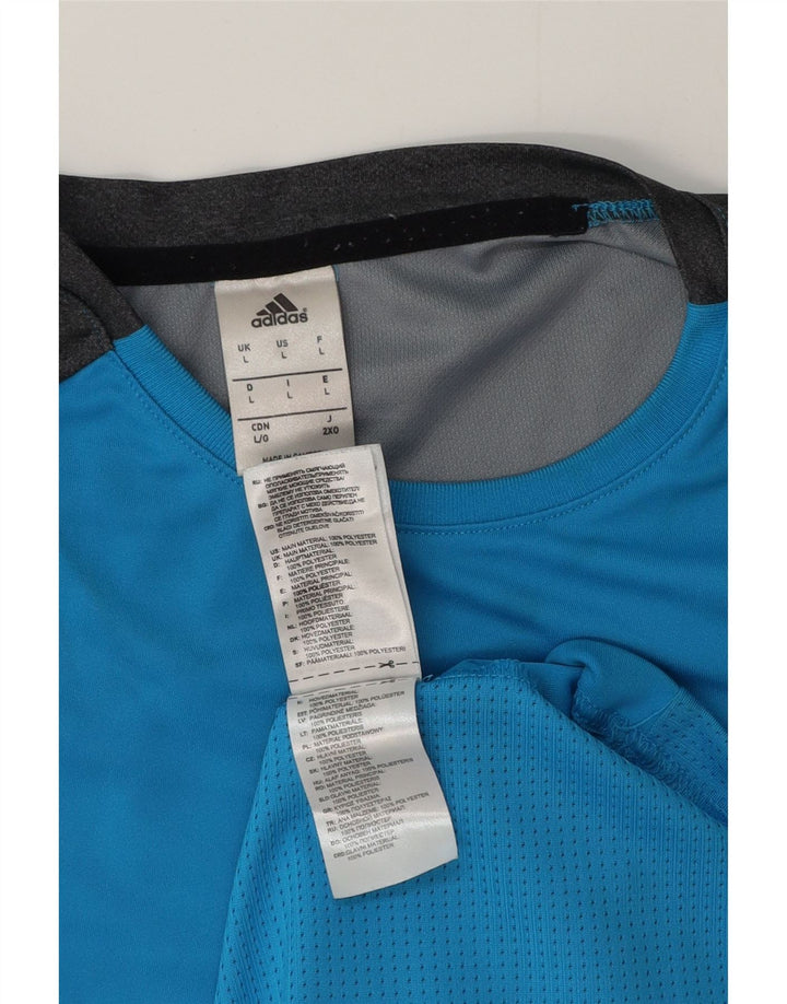 Adidas Mens Camiseta Top Grande Azul Colorblock Poliéster