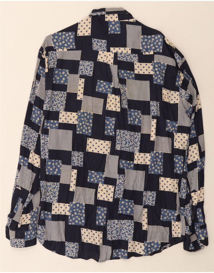 Camisa masculina vintage grande patchwork azul marinho