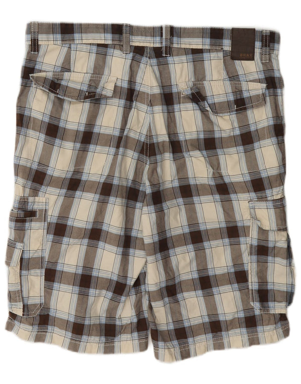 Shorts cargo masculino Brax W36 grande algodão xadrez bege