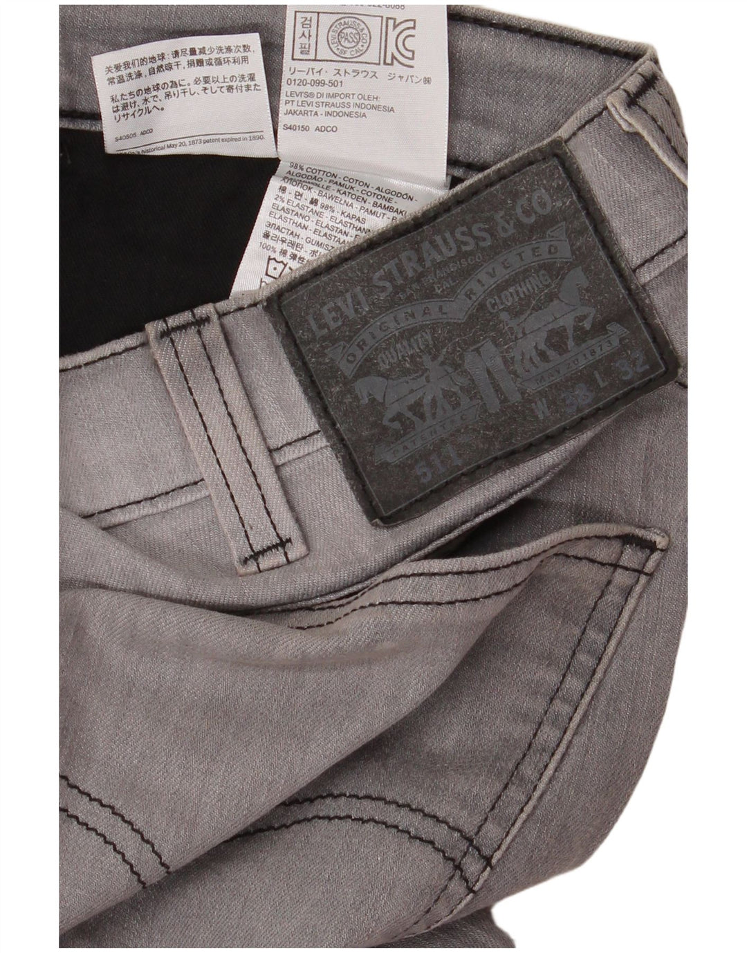 Calça Jeans Levis 511 Slim Masculina W38 L32 Cinza Algodão
