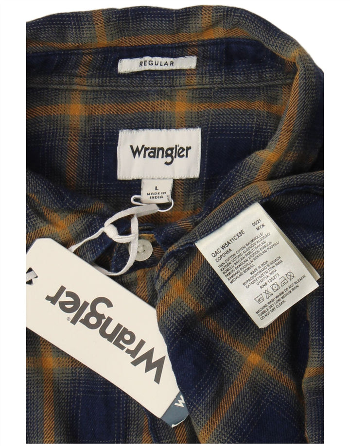 Camisa masculina de flanela Wrangler Regular Fit grande algodão xadrez azul marinho