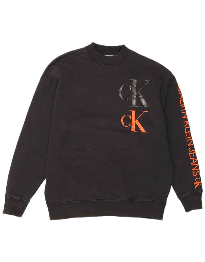 Calvin Klein Jeans Masculino moletom gráfico jumper pequeno algodão preto