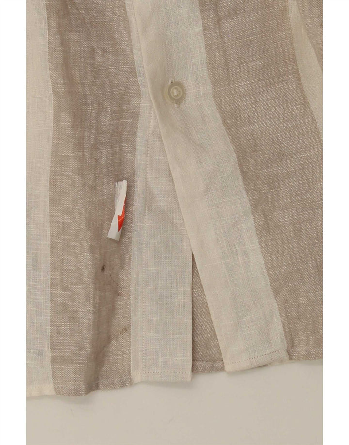 Camisa masculina Massimo Dutti de linho listrado bege médio