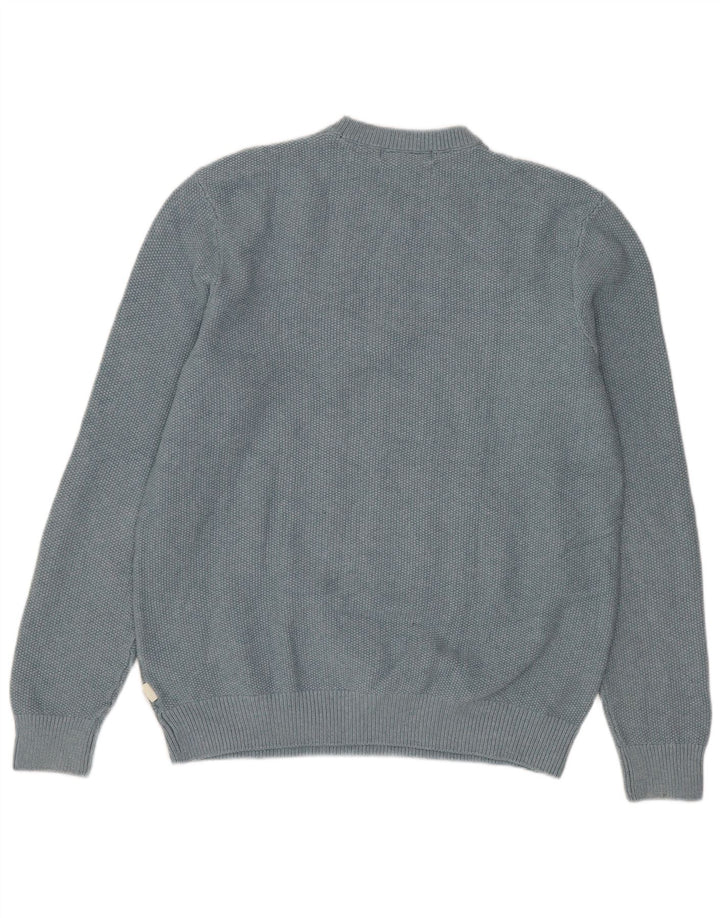 Suéter masculino Marks & Spencer com gola redonda, poliéster azul médio