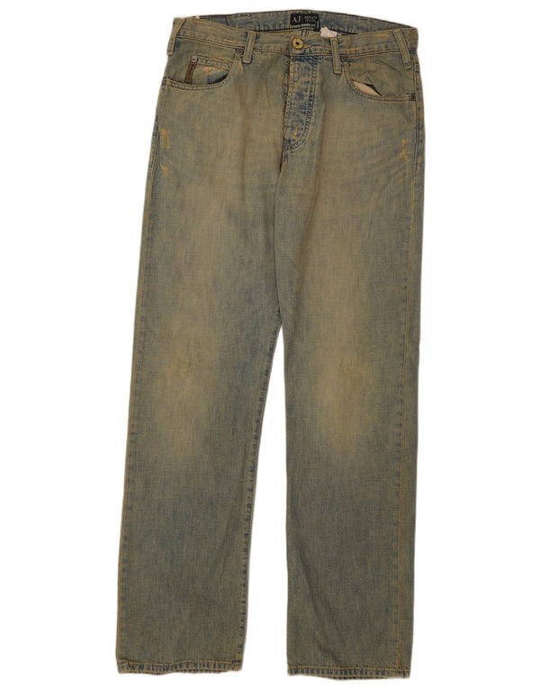 Armani Jeans masculinos desgastados retos W32 L32 algodão azul