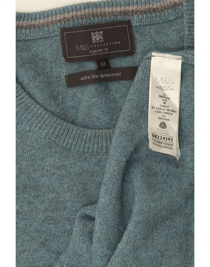 Suéter masculino Marks & Spencer com gola redonda, médio azul manchado