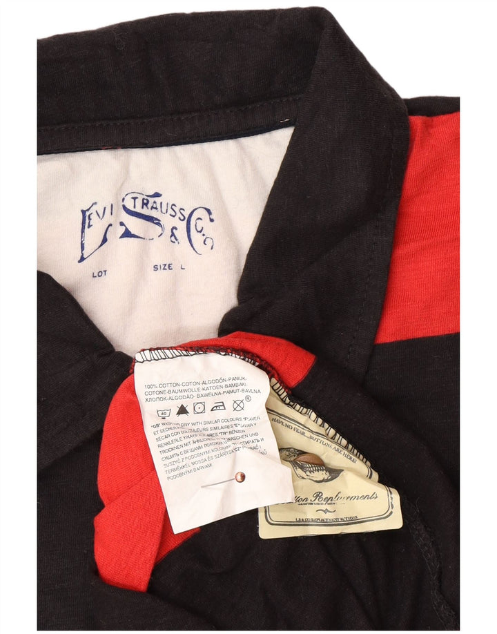 Camisa polo masculina de rugby com manga comprida gráfica LEVI'S grande algodão listrado vermelho