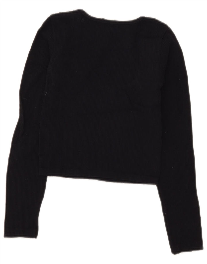 Zara Crop Top Feminino Manga Longa UK 4 XS Preto Poliamida