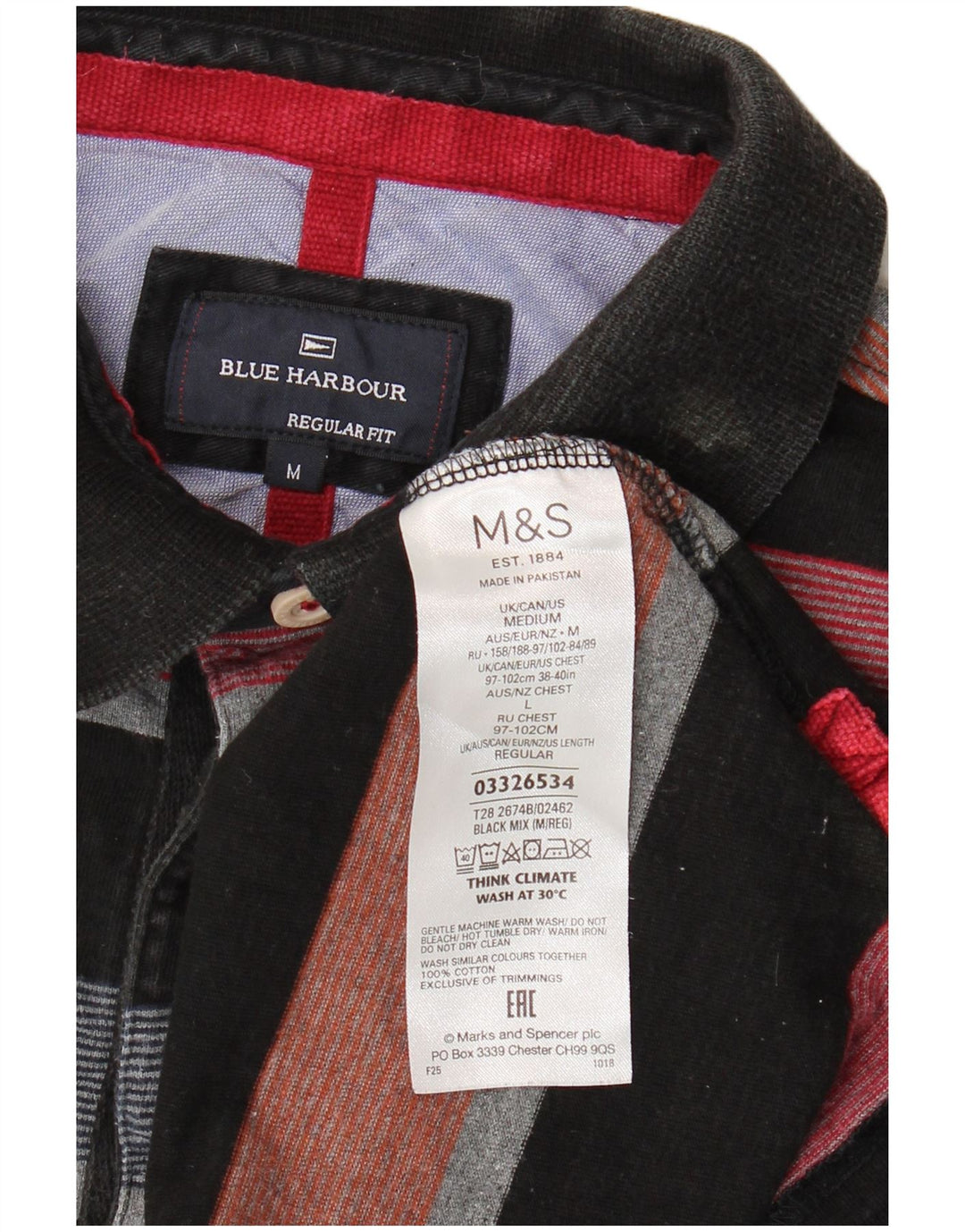 Camisa polo masculina de rugby Blue Harbor da Marks & Spencer média multicolorida