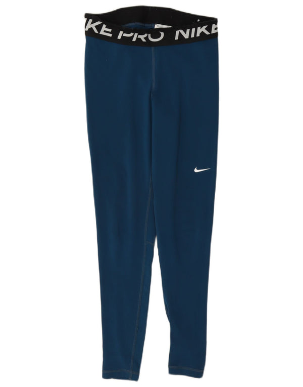 Leggings femininas Nike Dri Fit Graphic UK 10 pequeno azul colorblock poliéster