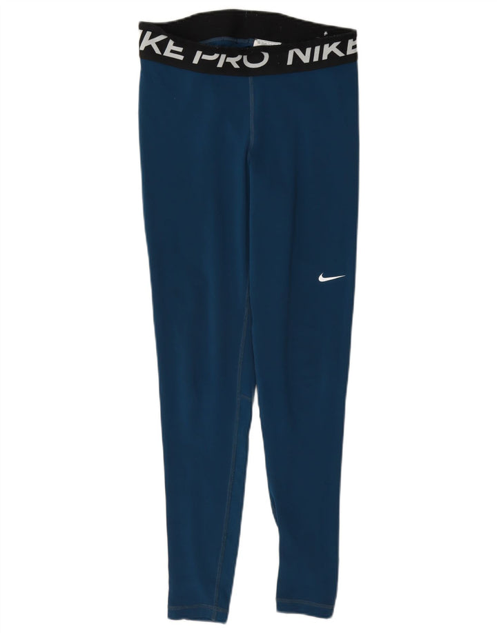 Leggings femininas Nike Dri Fit Graphic UK 10 pequeno azul colorblock poliéster