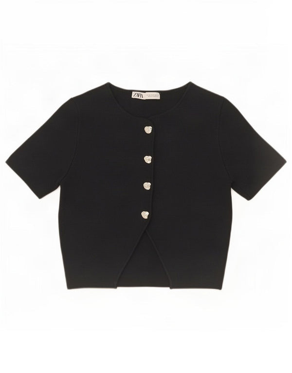 Cardigã feminino Zara cropped manga curta Reino Unido 14 médio preto viscose