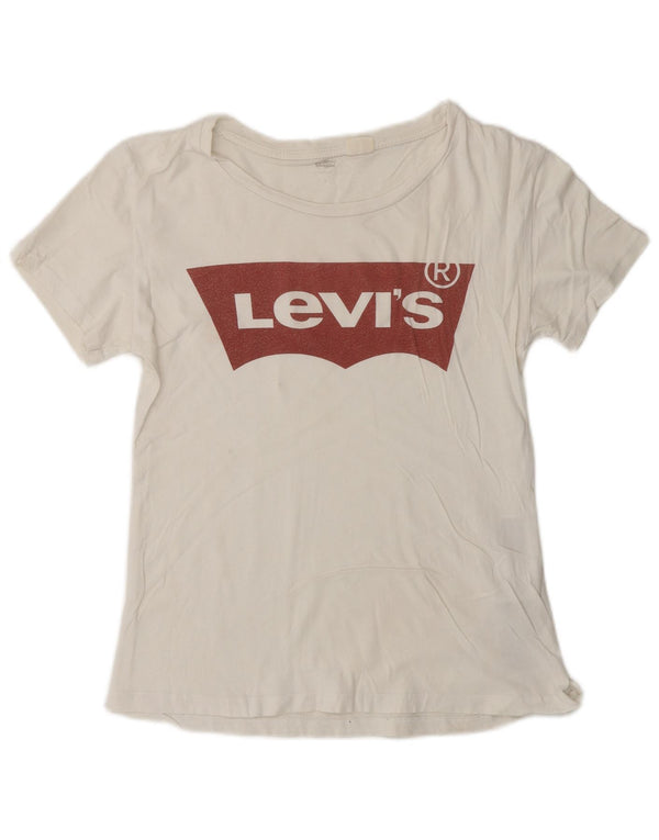 Camiseta feminina gráfica Levi's Top UK 10 pequeno algodão branco
