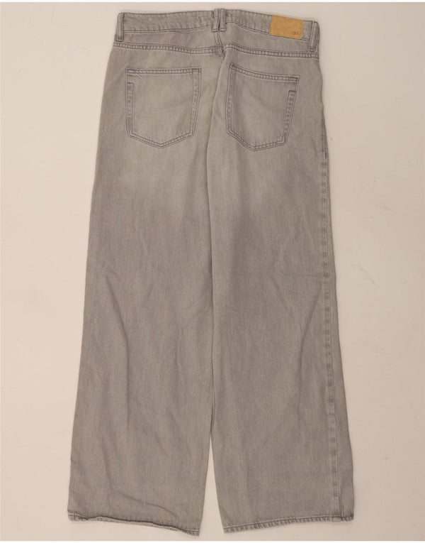 Zara Jeans feminino de perna larga EU 38 pequeno W28 L32 algodão cinza