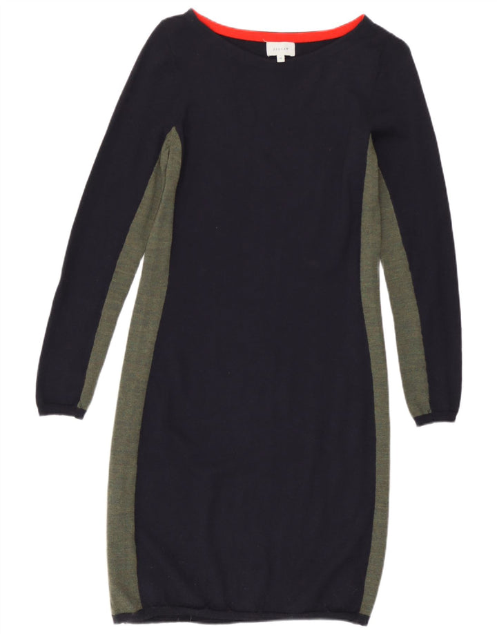 Vestido jumper feminino Jigsaw UK 12 médio azul marinho lã colorblock