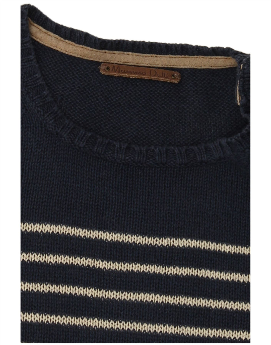 Suéter masculino Massimo Dutti com gola redonda listrado azul marinho médio