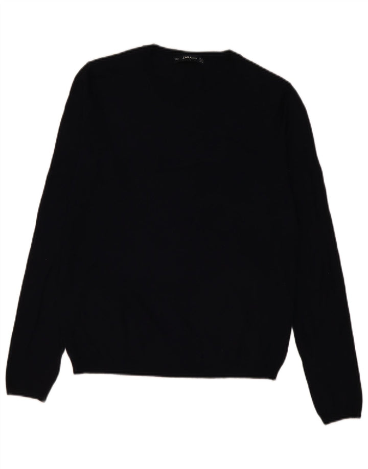 Zara Suéter feminino com gola redonda e gola redonda, preto pequeno, 10