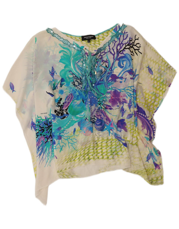 Blusa Poncho Feminina Marta Palmieri Top Reino Unido 12 Médio Off White Seda