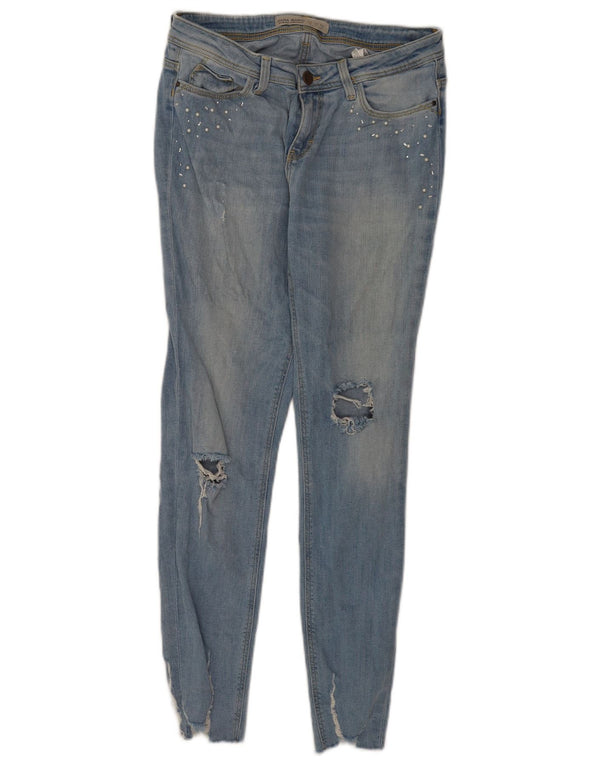 Calça jeans skinny feminina Zara EU 36 XS W26 L27 algodão manchado azul