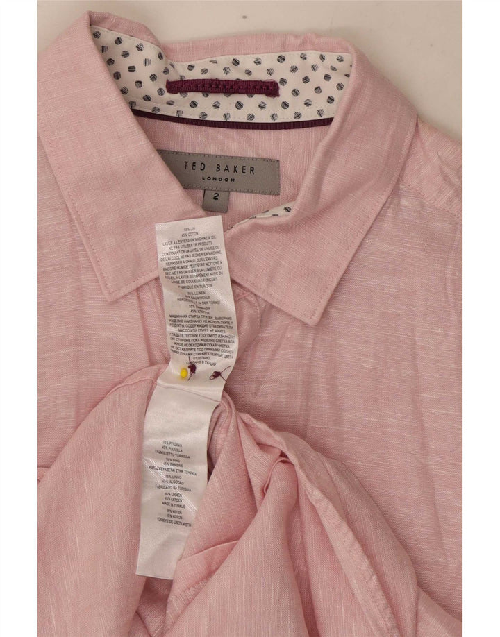 Camisa masculina Ted Baker tamanho 2 linho manchado rosa pequeno