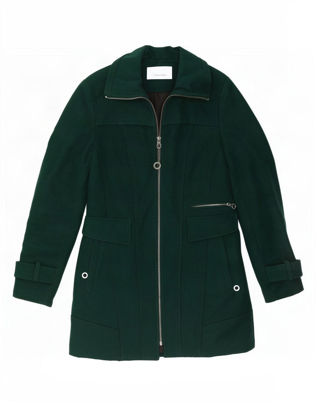 Casaco trench feminino Calvin Klein UK 10 pequeno verde lã clássico