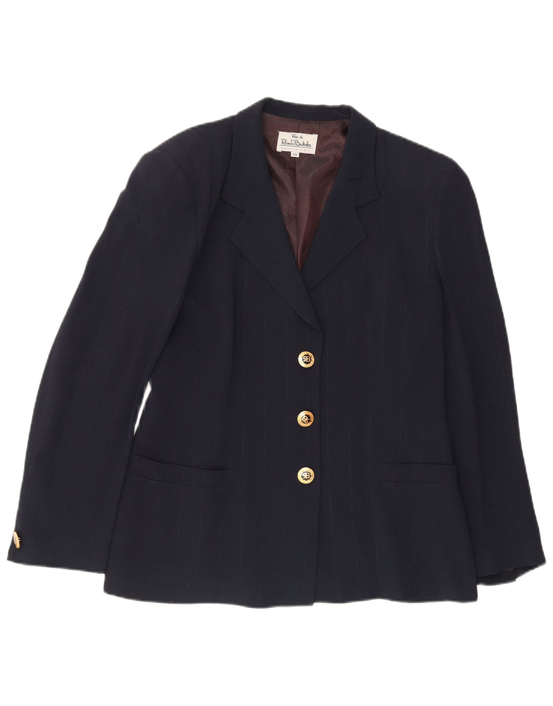 Renato Balestra Jaqueta Blazer Feminina 3 Botões IT 48 XL Azul Marinho Acetato