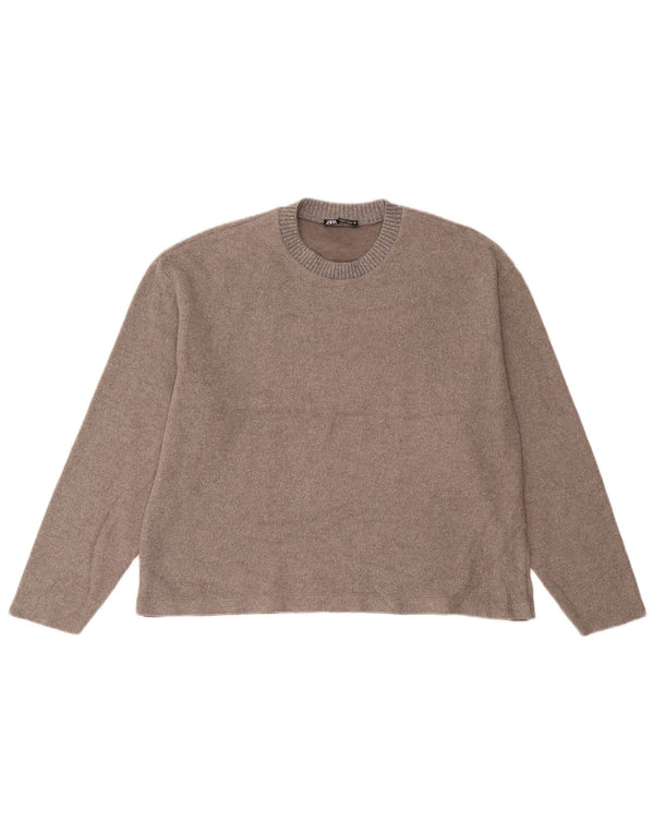 Zara Womens Loose Fit Top Manga Longa Reino Unido 14 Médio Marrom Salpicado