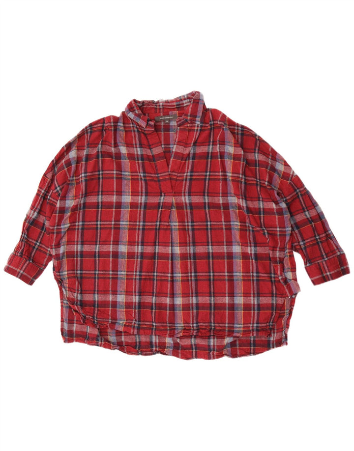 Camisa pulôver feminina de manga 3/4 da French Connection UK 18 XL vermelho xadrez