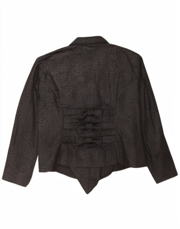 Jaqueta blazer feminina vintage assimétrica com 3 botões IT 48 XL preto estampa animal