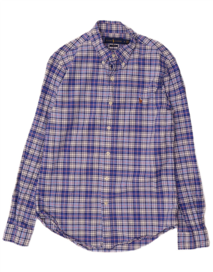 Camisa masculina Slim Fit Ralph Lauren de algodão xadrez azul médio