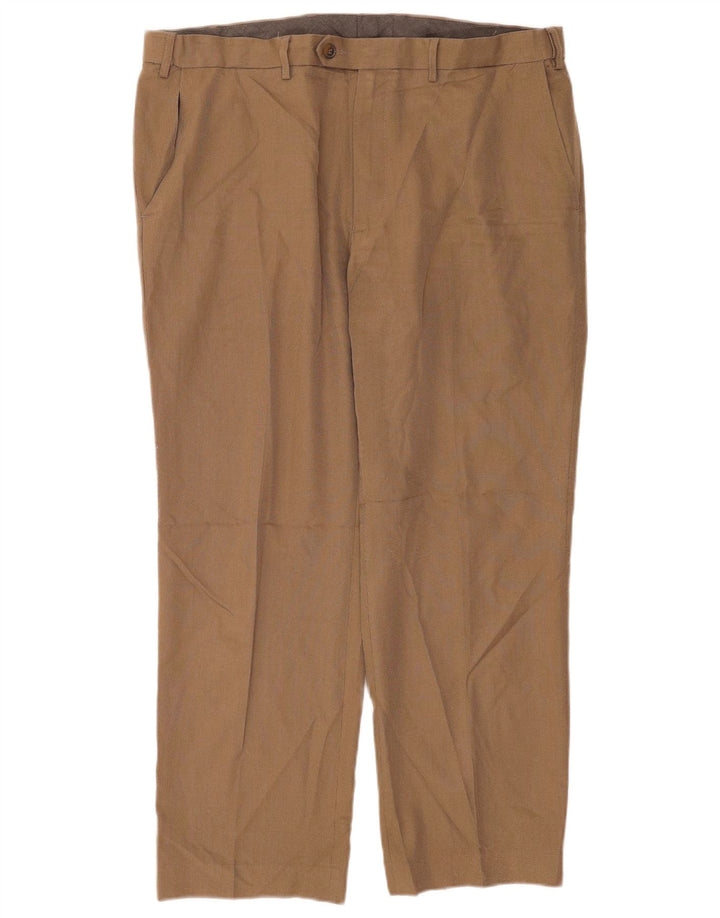 Calça masculina de ajuste regular Marks & Spencer W38 L29 poliéster bege