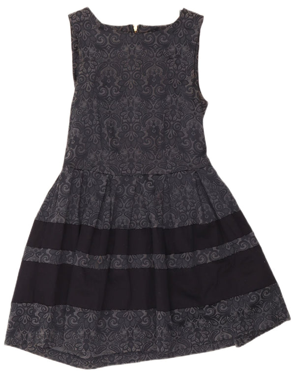 CLOSET Vestido feminino sem mangas evasê UK 12 algodão floral cinza médio