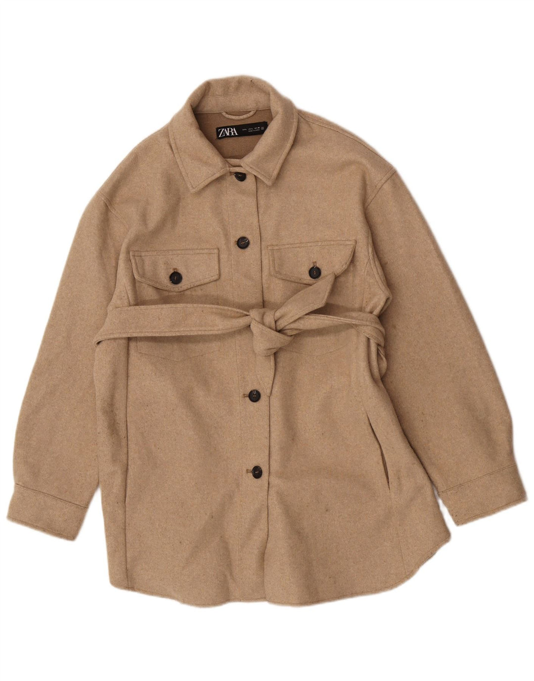 Zara Womens Shacket Jacket UK 14 Grande Poliéster Bege