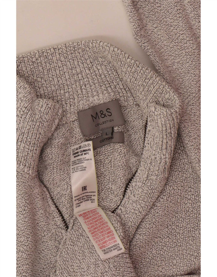 Suéter masculino Marks & Spencer com zíper e gola grande de algodão manchado branco
