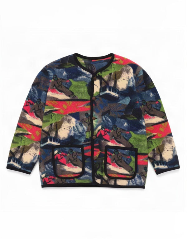 Jaqueta de lã gráfica masculina vintage UK 42 XL multicolorida