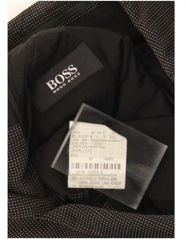 Jaqueta blazer masculina de 3 botões HUGO BOSS EU 56 3XL lã manchada preta