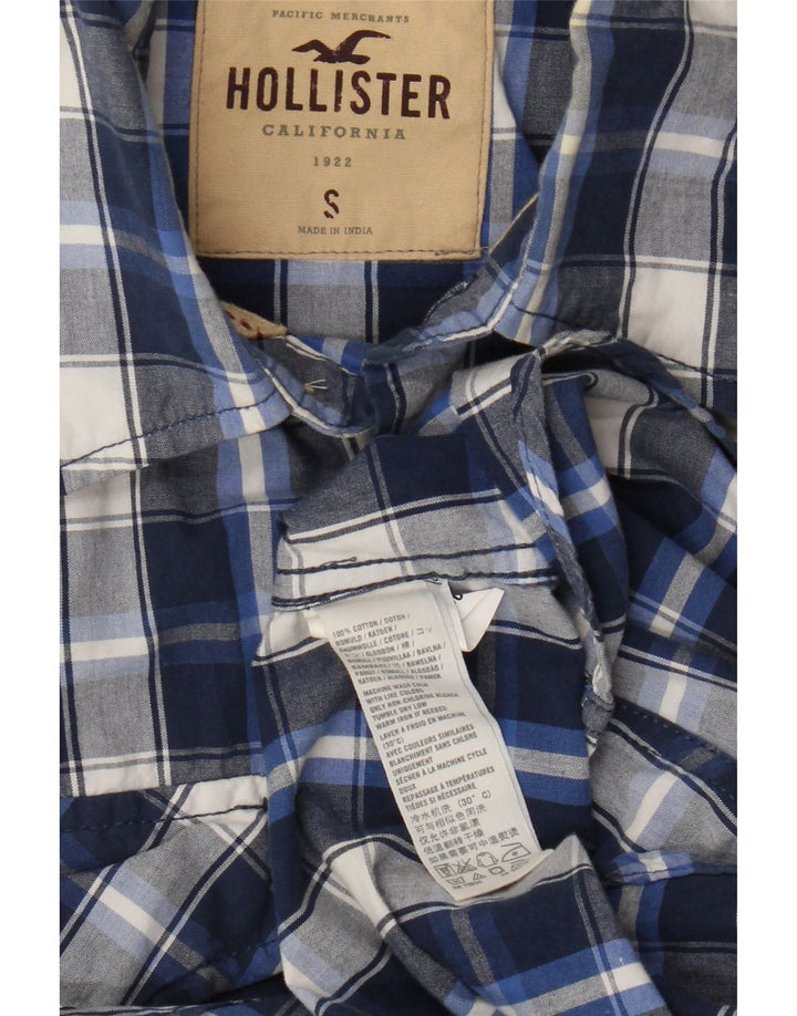 Camisa masculina Hollister pequena azul xadrez de algodão