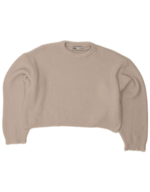 Suéter Zara feminino cropped oversized com gola redonda Reino Unido 14 cinza médio