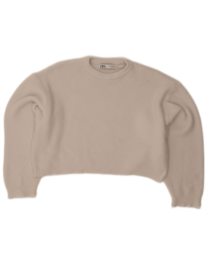 Suéter Zara feminino cropped oversized com gola redonda Reino Unido 14 cinza médio