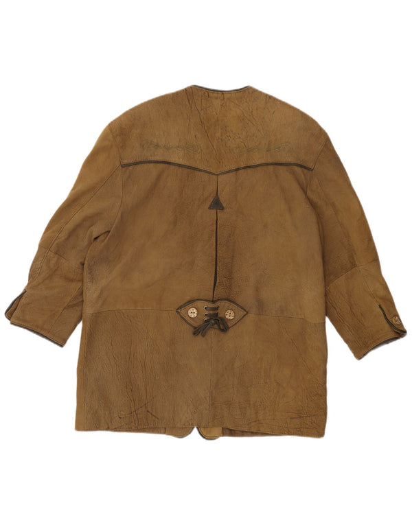 Jaqueta blazer feminina de couro manga 3/4 VINTAGE EU 44 XL cáqui